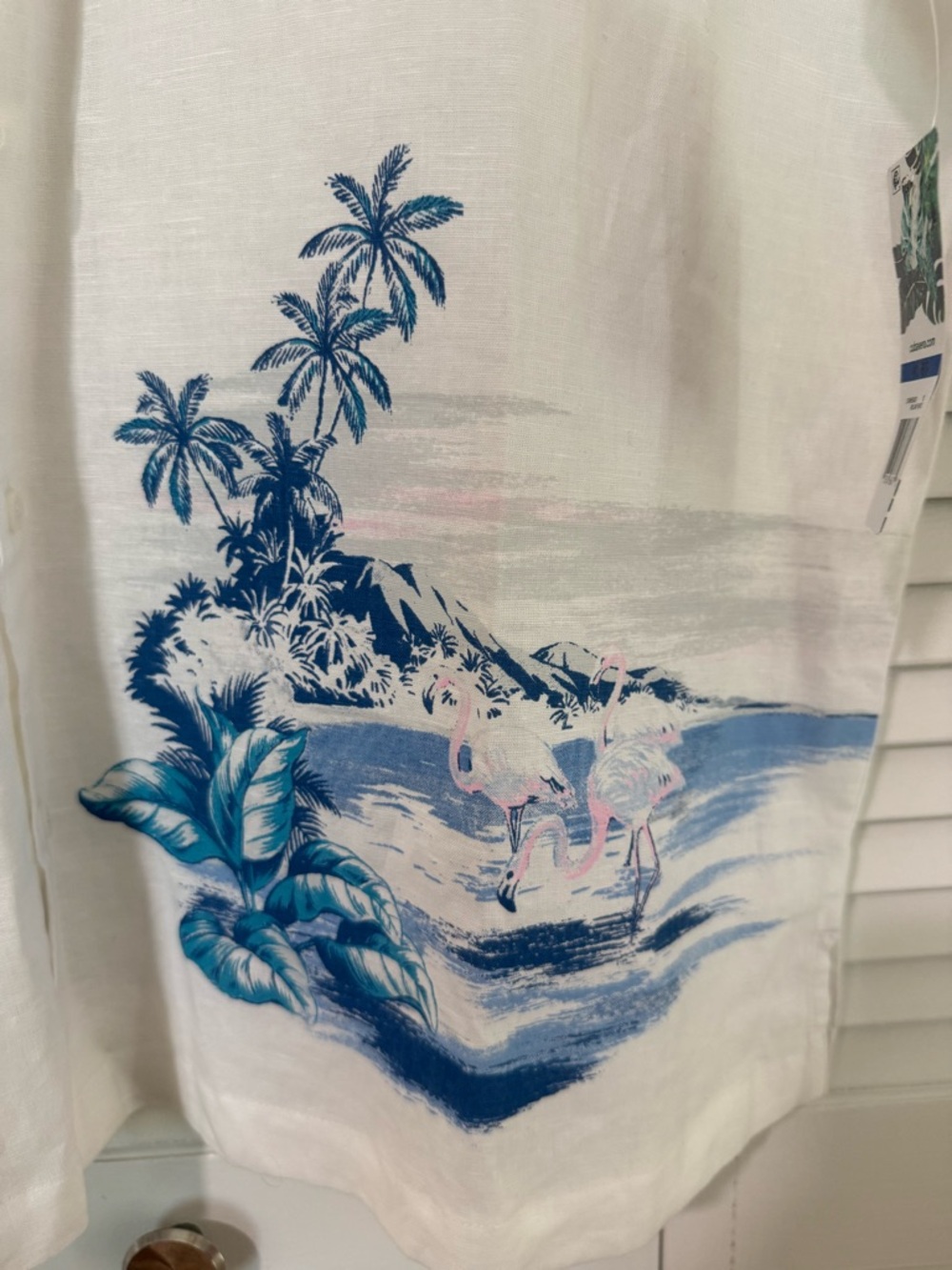 Cubavera White Short-Sleeve Button-Down Shirt with Blue Island Print - Picture 4 of 6
